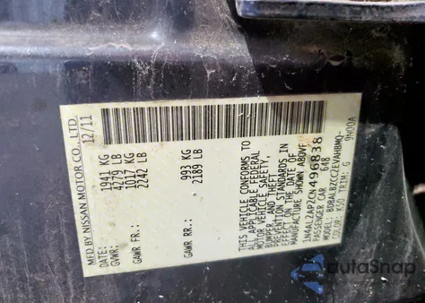 2012 Nissan Altima Base z USA, uszkodzony, nr VIN 1N4AL2AP2CN496838